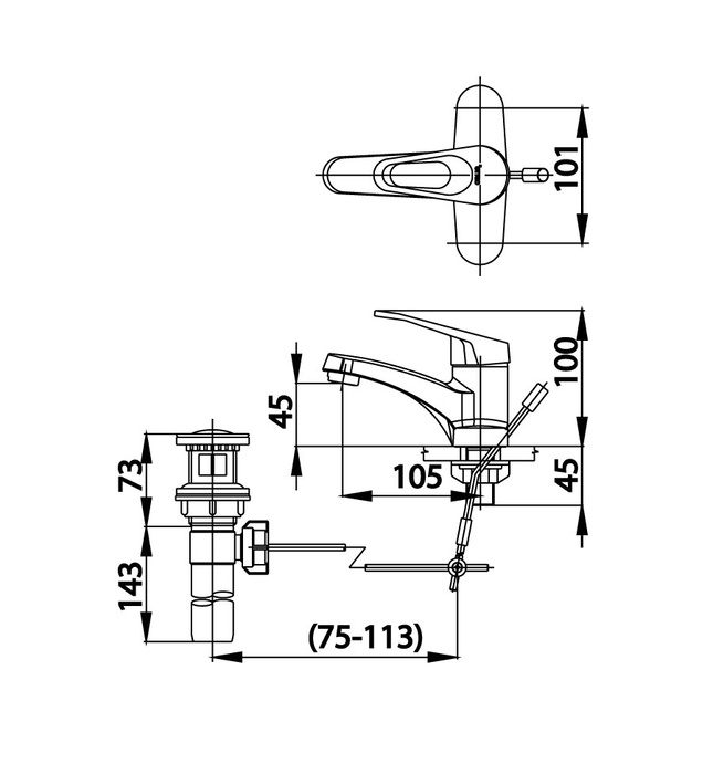 Vòi rửa mặt lavabo nóng lạnh 3 lỗ COTTO CT2173A 