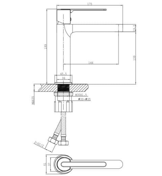 Vòi chậu Lavabo nóng lạnh Huge H-2600V