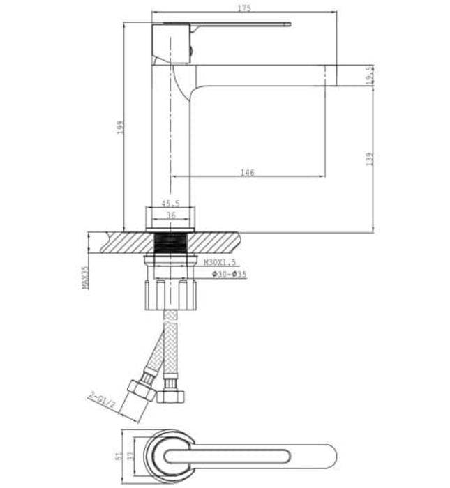 Vòi chậu Lavabo nóng lạnh Huge H-2600VB