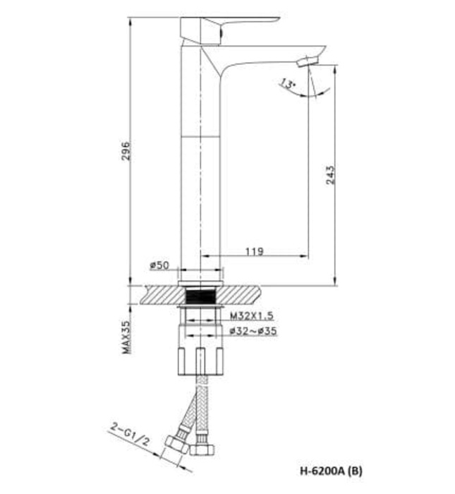 Vòi chậu Lavabo nóng lạnh Huge H-6200A