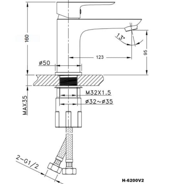 Vòi chậu Lavabo nóng lạnh Huge H-6200V2