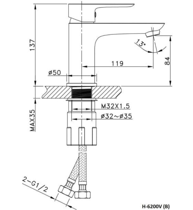 Vòi chậu Lavabo nóng lạnh Huge H-6200VB
