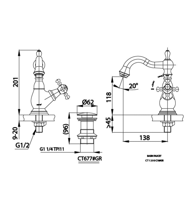 Vòi rửa mặt lavabo lạnh COTTO CT1200C18#GR