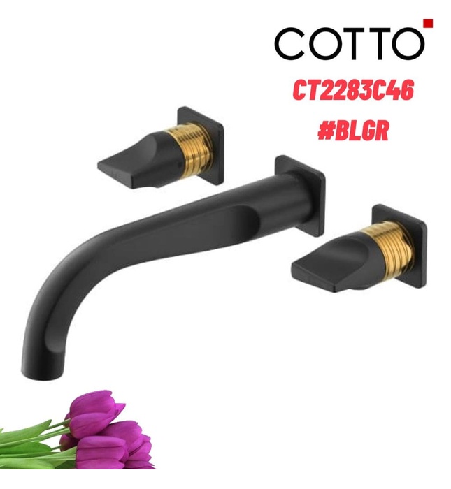 Vòi rửa mặt lavabo nóng lạnh 3 lỗ gắn tường COTTO CT2283C46#BLGR