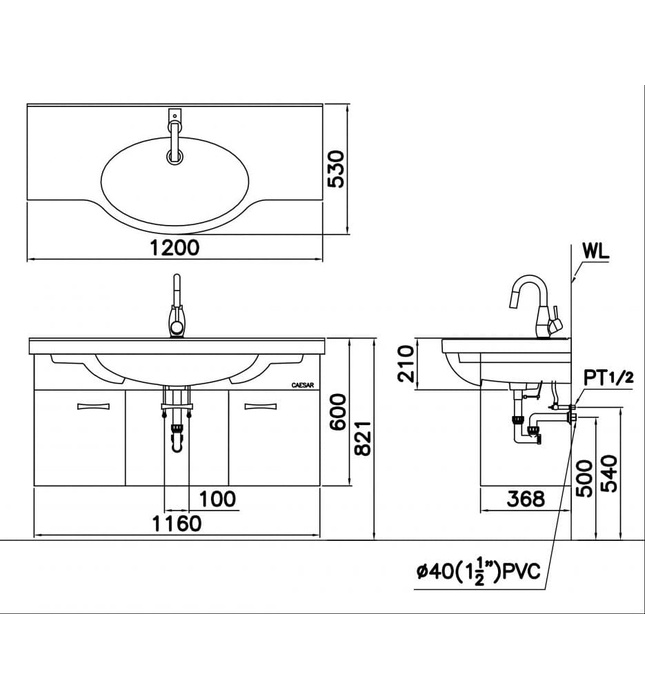 Bộ Tủ chậu lavabo Treo Tường Caesar LF5324+EH213V
