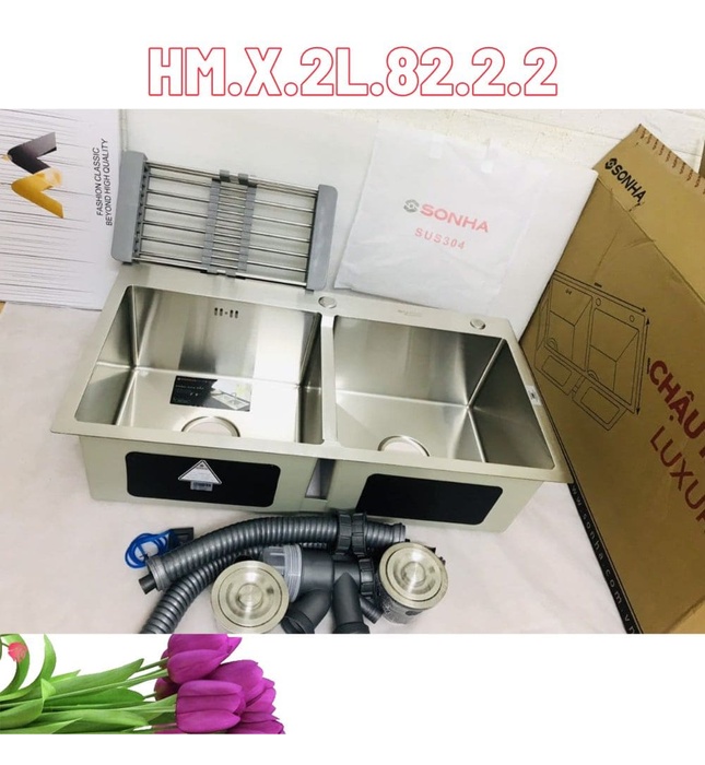 CHẬU BẾP ĐÚC HANDMADE LUXURY 2 HỐ SƠN HÀ HM.X.2L.82.2.2