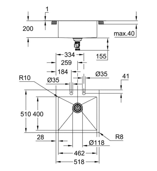 Chậu Rửa Bát 1 Hố Nhập Khẩu Đức Grohe 31583SD1