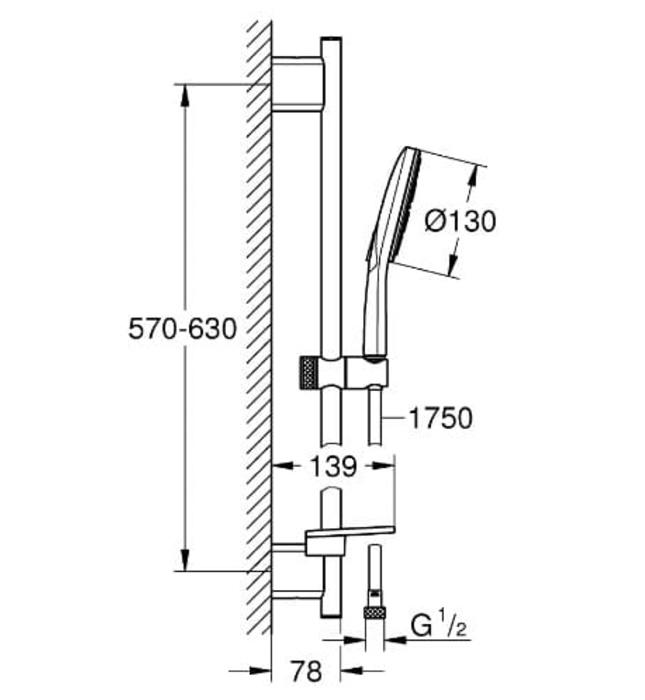 Bộ thanh trượt dây bát sen tắm Đức Grohe 26576LS0