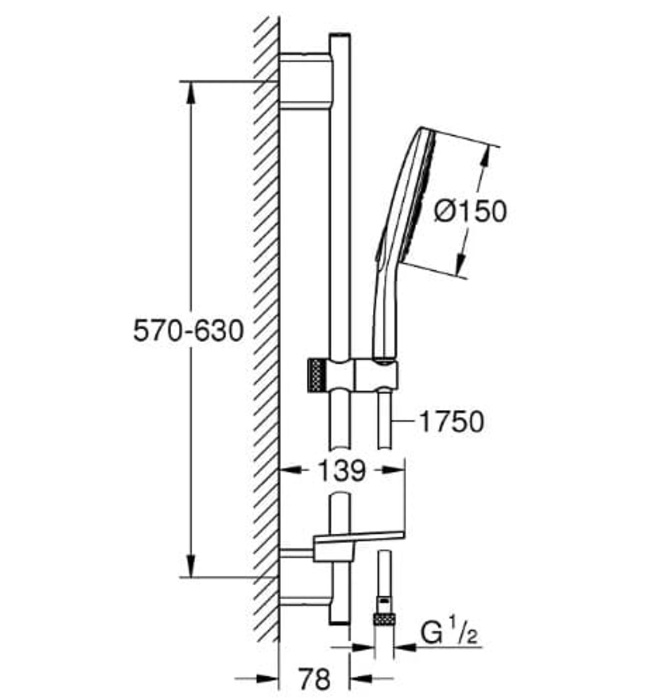 Bộ thanh trượt dây bát sen tắm Đức Grohe 26591000