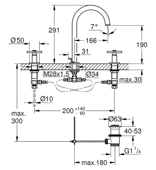 Vòi Chậu Lavabo Nóng Lạnh 3 Lỗ Đức Grohe 20008DA3
