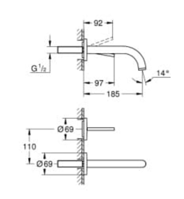 Vòi Chậu Lavabo Nóng Lạnh Gắn Tường Đức Grohe 19287AL3