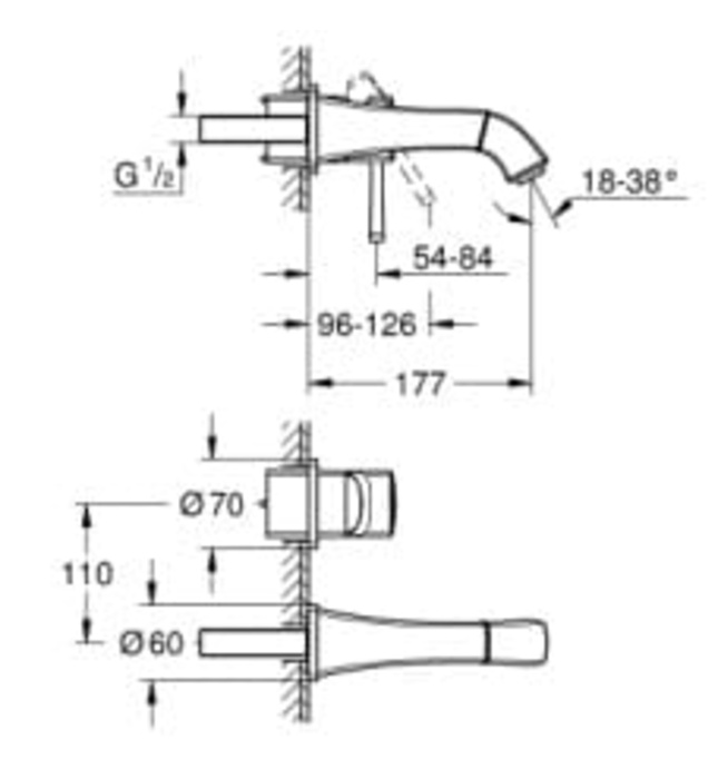 Vòi Chậu Lavabo Nóng Lạnh Gắn Tường Đức Grohe 29416IG0