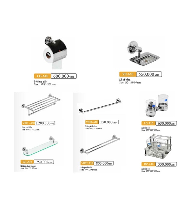 Bộ Phụ Kiện inox 304 8 món Archi A11