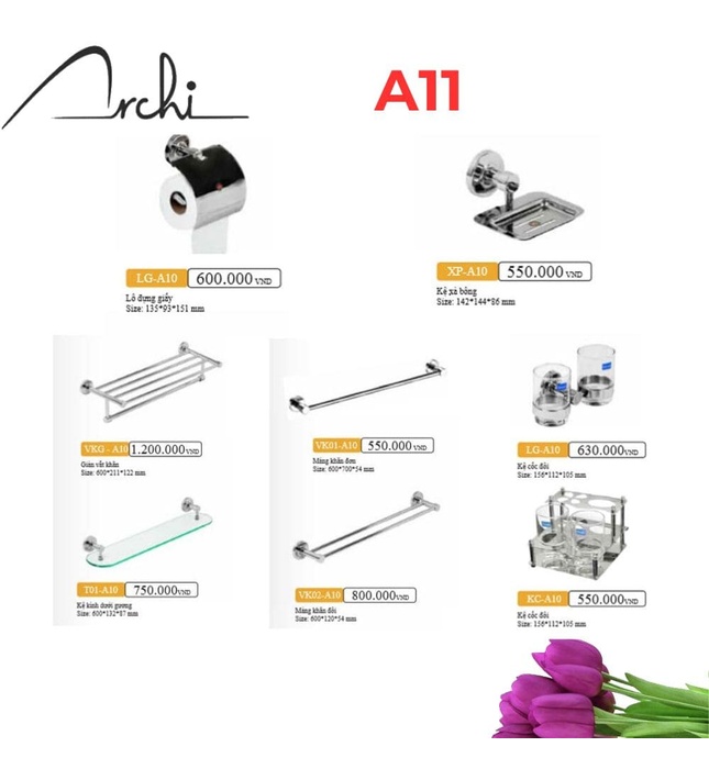 Bộ Phụ Kiện inox 304 8 món Archi A11