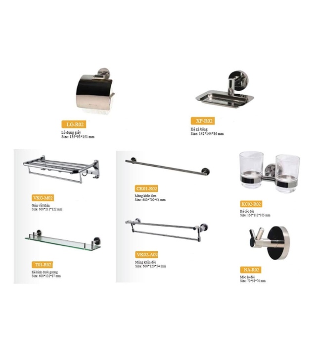 Bộ Phụ Kiện inox 304 8 món Archi R02