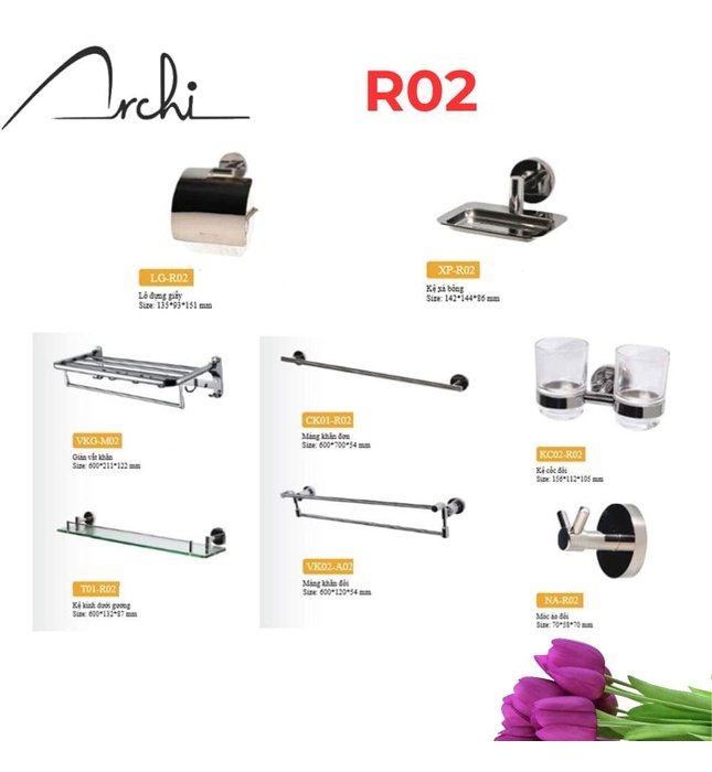 Bộ Phụ Kiện inox 304 8 món Archi R02