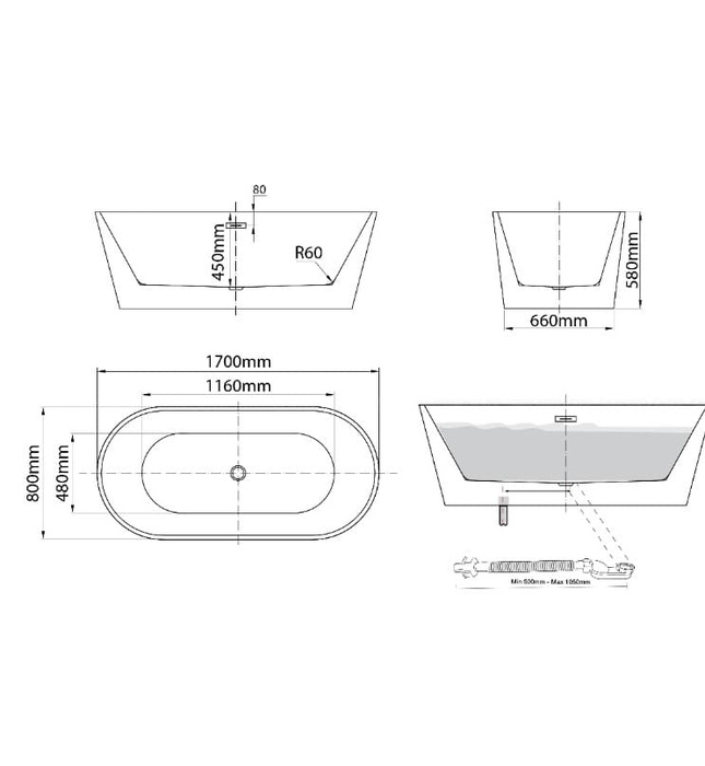 Bồn tắm đặt sàn 1.7m Mowoen MW8201s-170