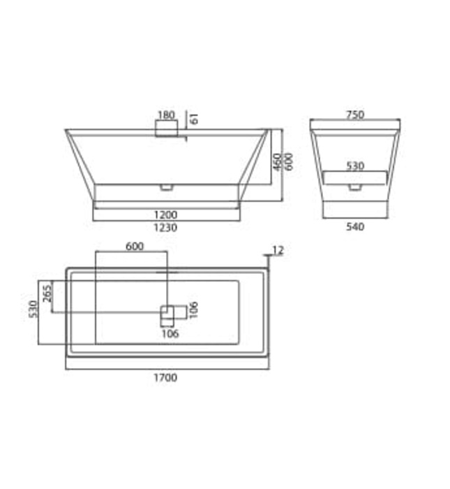 Bồn Tắm Mô Phỏng Đá Tự Nhiên Đặt Sàn 1.7m Mowoen MW001-Matt Black