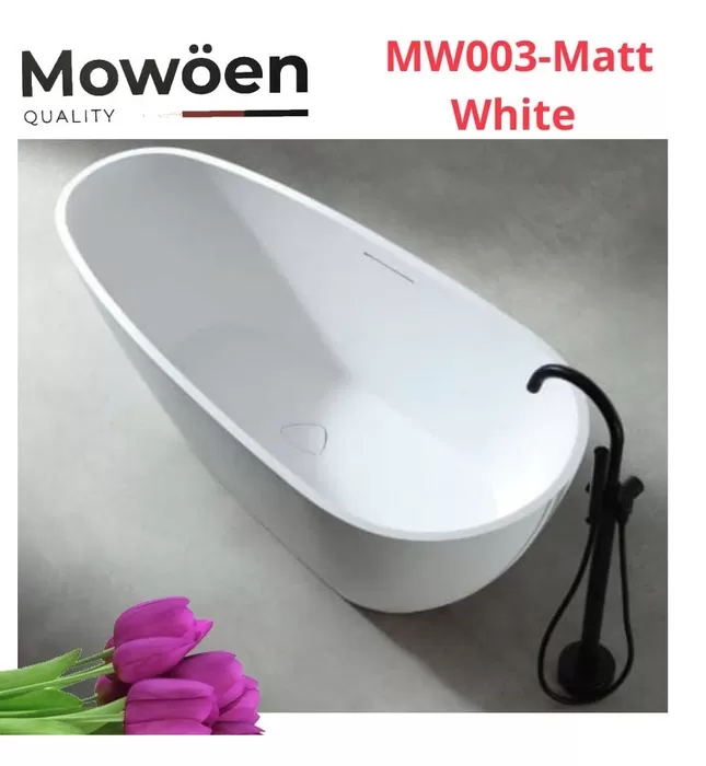 Bồn Tắm Đá Tự Nhiên Đặt Sàn 1.7m Mowoen MW003-Matt White
