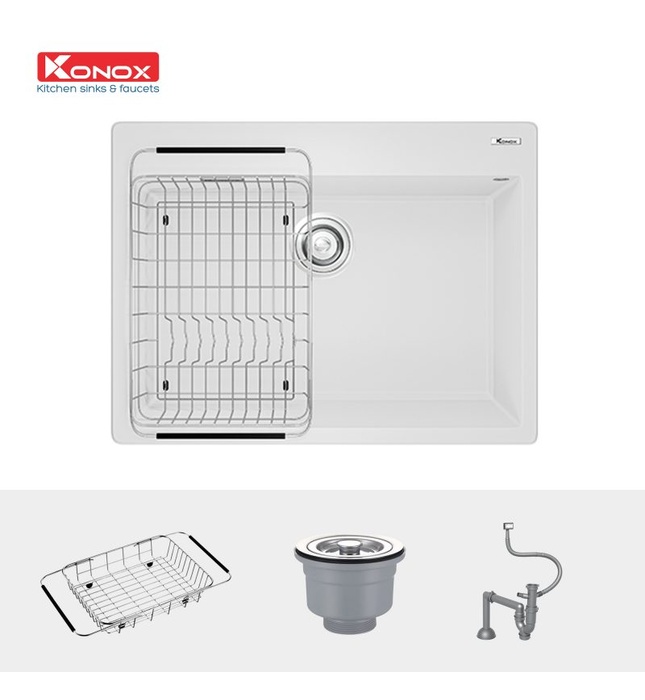 Chậu rửa bát 1 hố đá  Konox Ruvita 680 White Silver Italy