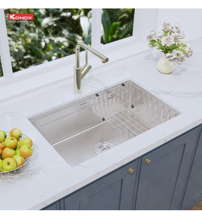 Chậu rửa bát đúc âm 1 hố chống xước Konox KN7044SU Dekor