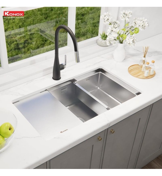 Chậu rửa bát 1 hố chống xước Konox KN8146SU Dekor Full