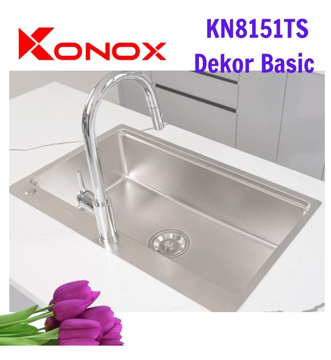 Chậu rửa bát đúc 1 hố chống xước Konox KN8151TS Dekor Basic