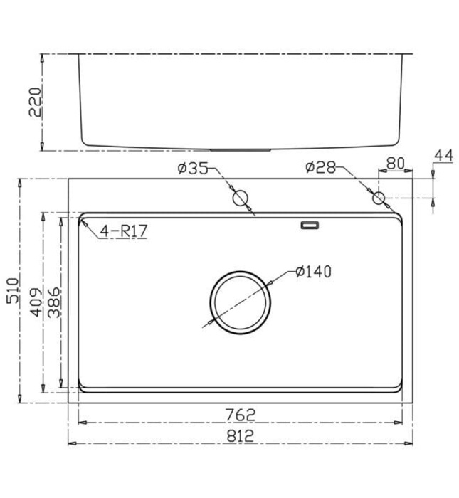 Chậu rửa bát đúc 1 hố chống xước Konox KN8151TS Dekor Full