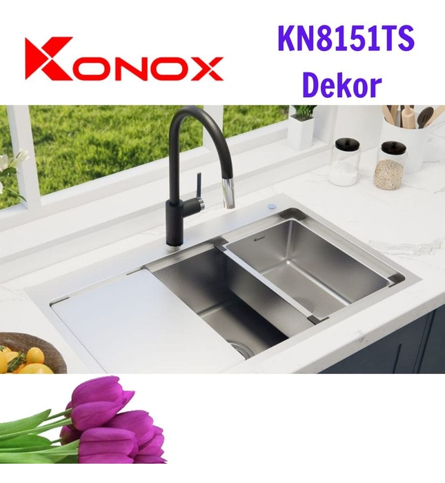 Chậu rửa bát đúc 1 hố chống xước Konox KN8151TS Dekor Full