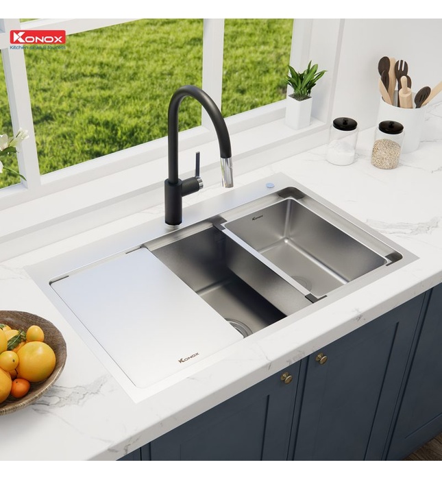 Chậu rửa bát đúc 1 hố chống xước Konox KN8151TS Dekor Full