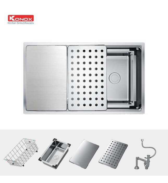 Chậu rửa bát 1 hố mặt sần chống xước Konox KN8644SU Dekor