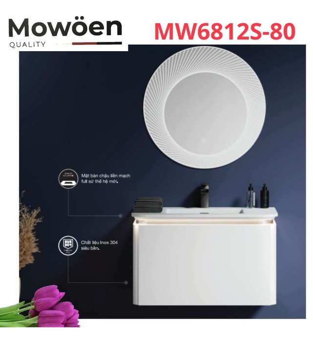Bộ tủ chậu cao cấp đèn Mowoen MW6812S-80