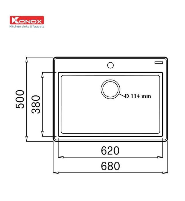 Chậu rửa bát 1 hố đá nhân tạo Konox Ruvita 680 Grey Xám Italy