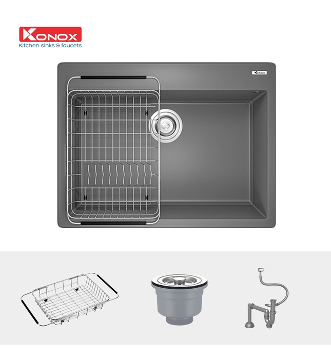 Chậu rửa bát 1 hố đá nhân tạo Konox Ruvita 680 Grey Xám Italy