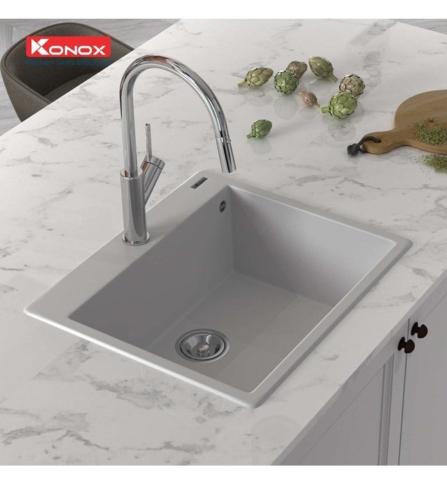 Chậu rửa bát 1 hố đá  Konox Ruvita 680 White Silver Italy