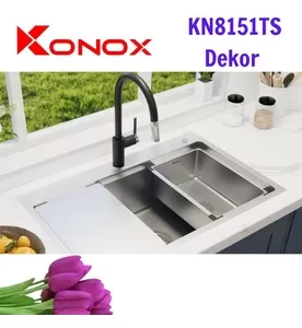 Chậu rửa bát đúc 1 hố chống xước Konox KN8151TS Dekor Full