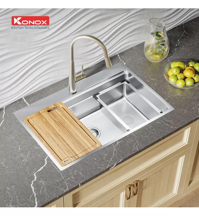 Chậu rửa bát đúc 1 hố Konox KN7650TS Workstation Topmount