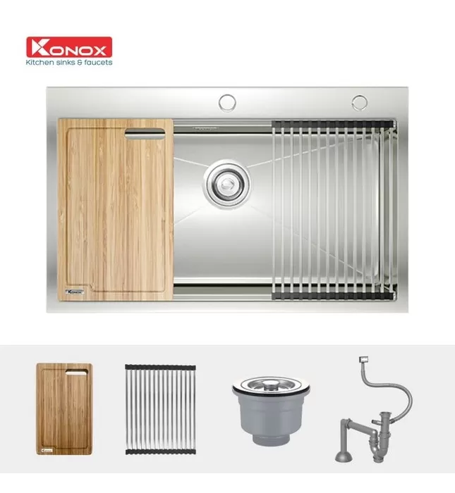 Chậu rửa bát đúc 1 hố Konox KN8050TS Workstation Topmount