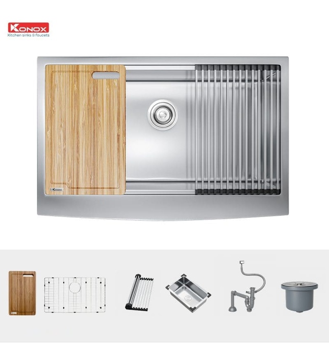 Chậu rửa bát âm đúc 1 hố Workstation KN8051AS Curve