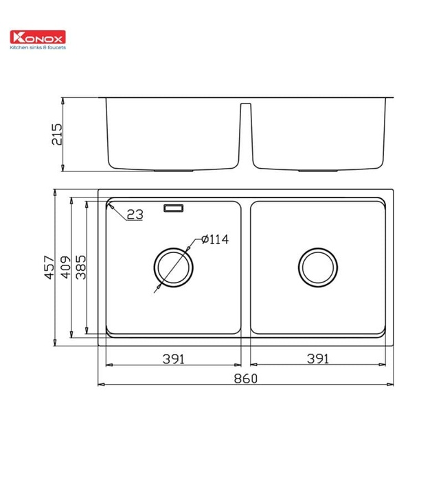 Chậu rửa bát âm 2 hố cân chống xước Konox KN8646DU Dekor Full