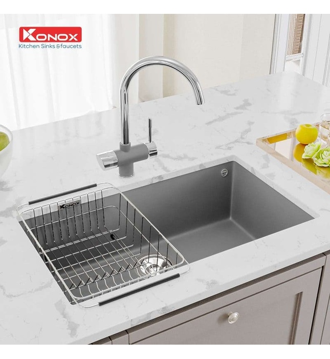 Chậu rửa bát 1 hố âm đá Konox Naros 760S Grey Xám Italy