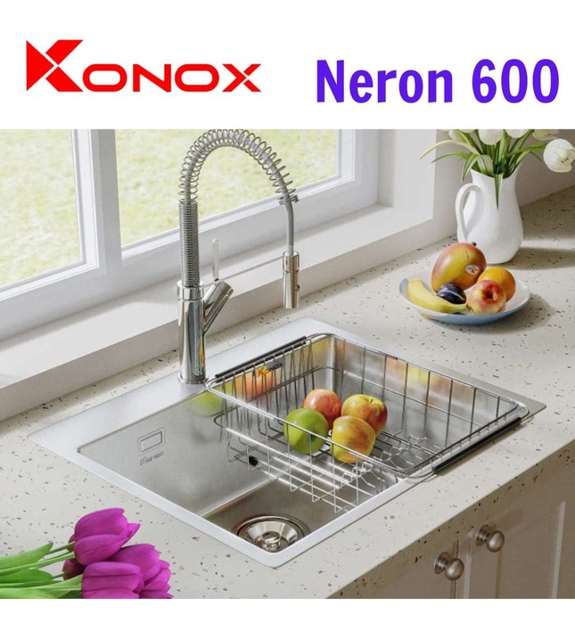 Chậu rửa bát đúc 1 hố vuông SUS304 Konox Neron 600 Thổ Nhĩ Kỳ
