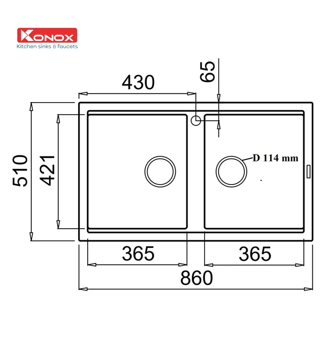 Chậu rửa bát đá 2 hố cân Konox Phoenix Smart 860 Black Đen Italy