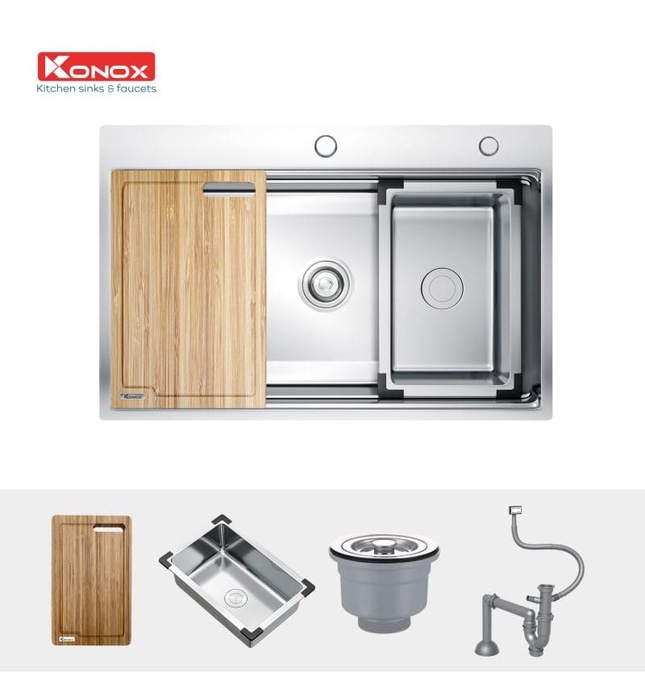 Chậu rửa bát đúc 1 hố Konox KN7650TS Workstation Topmount