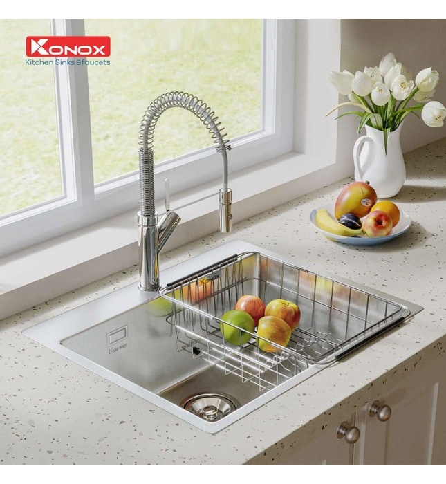 Chậu rửa bát đúc 1 hố vuông SUS304 Konox Neron 600 Thổ Nhĩ Kỳ