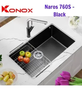 Chậu rửa bát đá âm 1 hố Konox Naros 760S Black Đen Italy