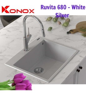 Chậu rửa bát 1 hố đá  Konox Ruvita 680 White Silver Italy