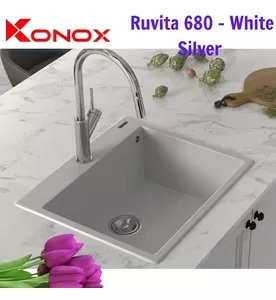 Chậu rửa bát 1 hố đá  Konox Ruvita 680 White Silver Italy