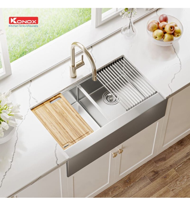 Chậu rửa bát âm đúc 2 hố cân Konox KN8751DA Retta