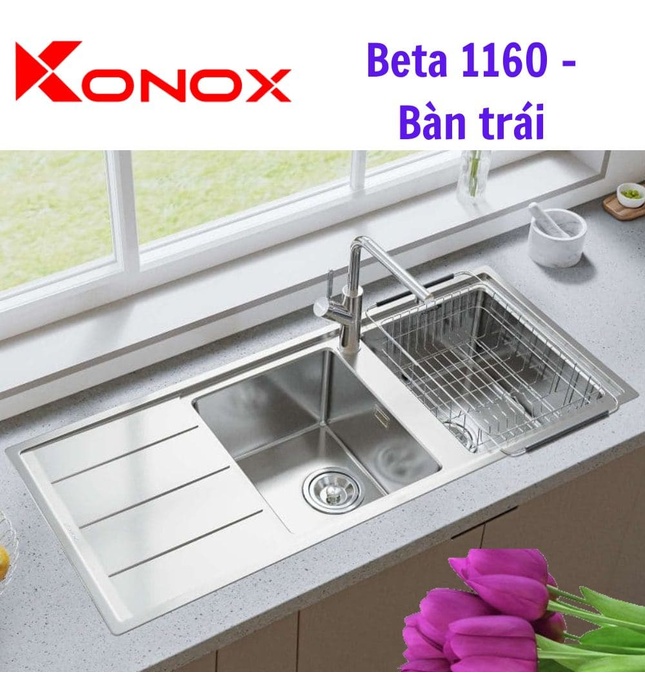 Chậu rửa bát âm 2 hố 1 bàn trái phải Konox Beta 1160 Thổ Nhĩ Kỳ